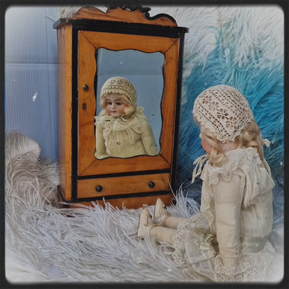 Antique French Mirror Doll Cabinet Furniture