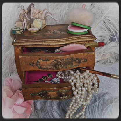 1890s French Vernis Martin Miniature Drawers Cabinet