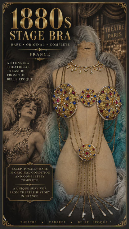 Exceptional 1880s French Theatrical Stage Bra – Complete Belle Époque Jeweled Costume