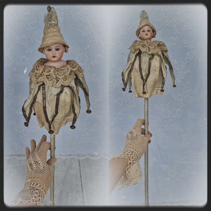 Antique Marotte Dressed in Jester Style (circa 1900, Germany)