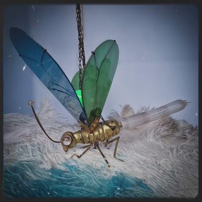 Very Rare 1920s Glass Brass Dragonfly Chandelier Lamp