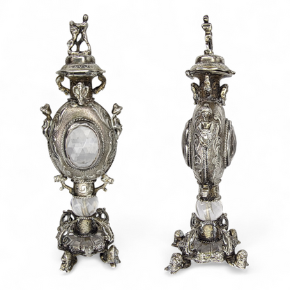 Rare Antique European Silver Perfume / Vinaigrette Bottle with Rock Crystal Windows